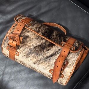 Brown and Tan Leather Fur Bag